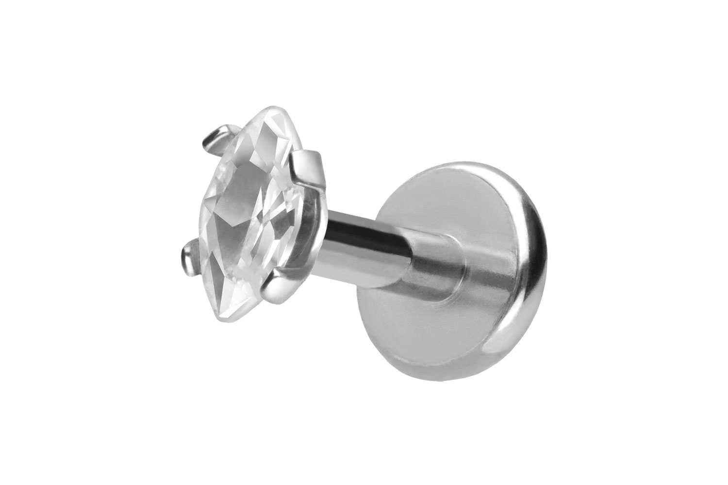 Titan Labret Piercing mit Push Fit EINGEFASSTER KRISTALLTROPFEN